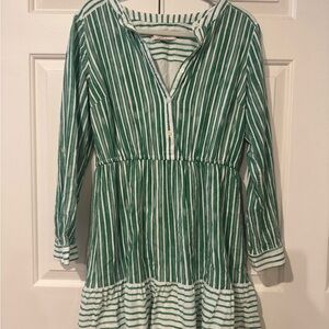 LOFT Green and White Striped Dress